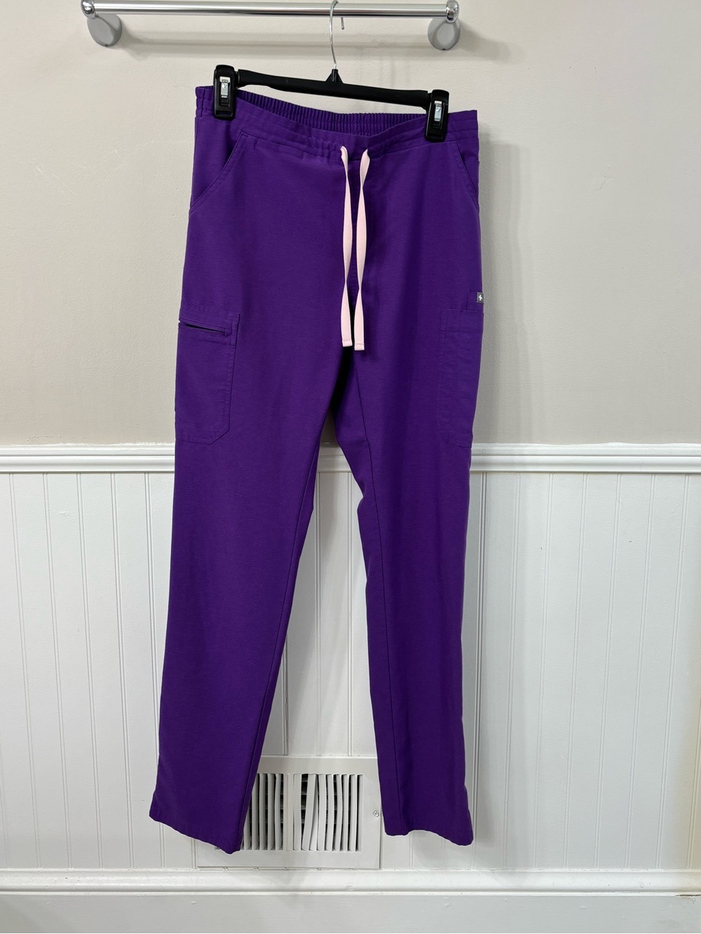 Figs Purple Scrub Pants with Light Pink Drawstrings